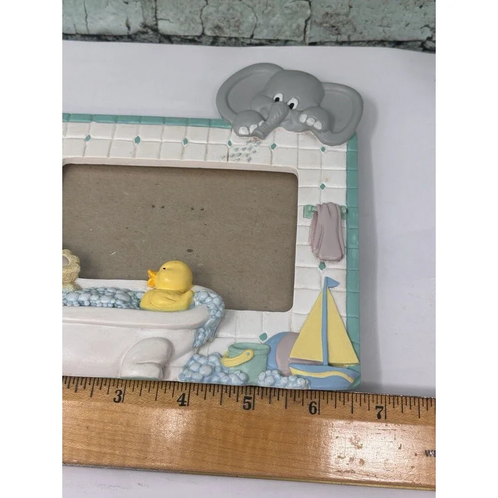 Vintage 1992 Burnes Baby Nursery Ceramic 3D Picture Frame Bath Time Elephant